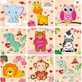 8 Pcs Valentines Day Wooden Puzzles Jigsaw Puzzle Toy Gift Set Preschool Learning Educational Toy for Valentines Birthday Gifts Party Favors (Animal)