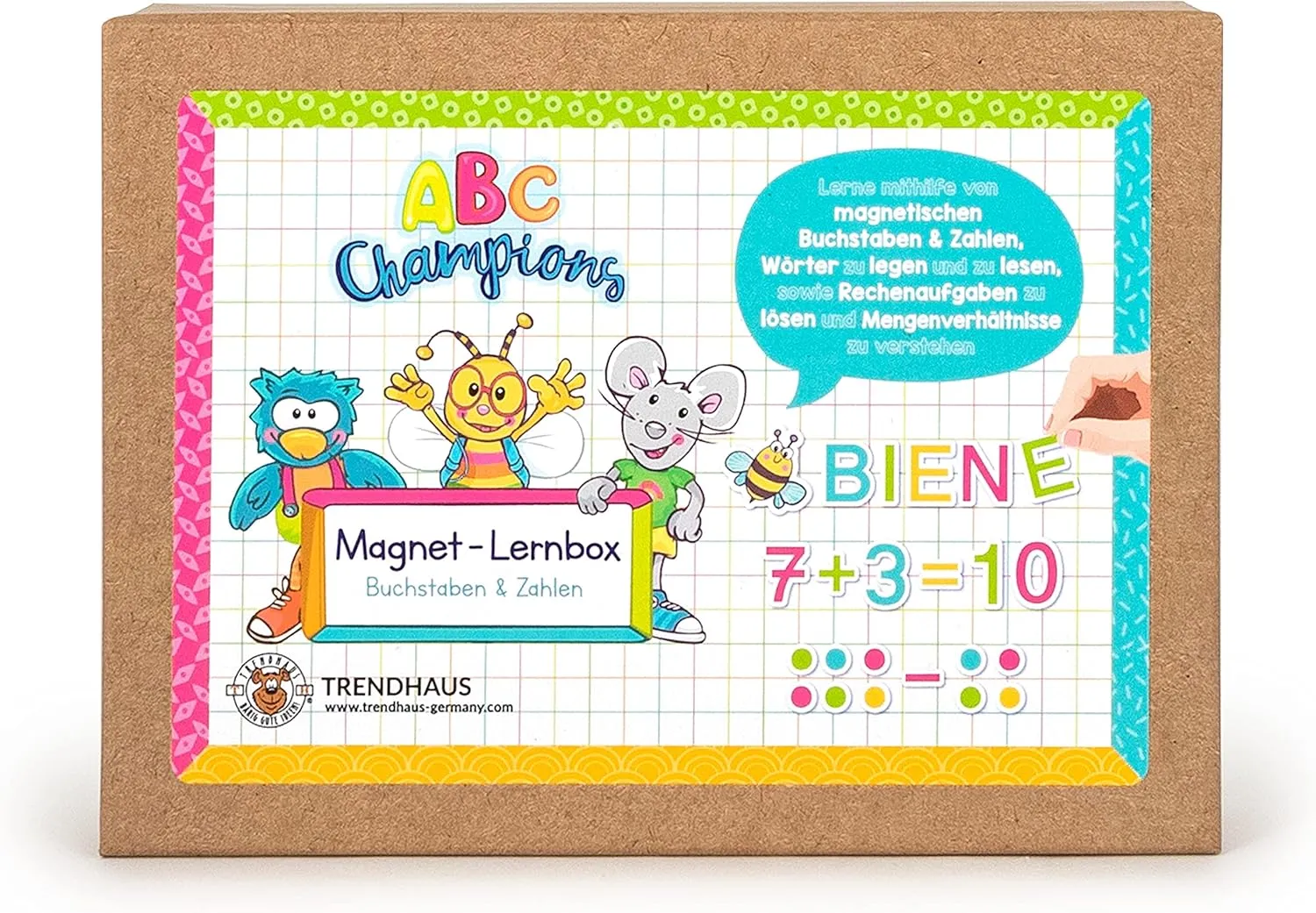 956446 ABC Champions Mini Magnetic Board for Kids, Magnetic Letters & Numbers, Small Back to School Gift, Yellow, Red, Peach Colour, Green, Blue
