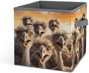 A Flock of Ostriches Printing Storage Basket Folding Storage Bins Fabric Cube Organizer With Handle For Closet Utility Room