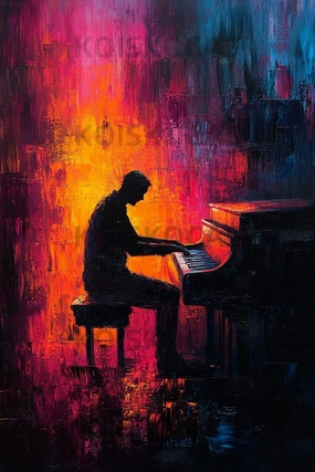 Abstract Painting of a Silhouetted Person Playing The Piano The Product uses Wooden puzzles-500PCS for Adults and Children to Brainstorm, Game Nights, Home Decor, and Gifts