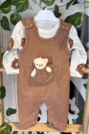 Adabebek Brown Corded Teddy Bear Accessory Salopette Set