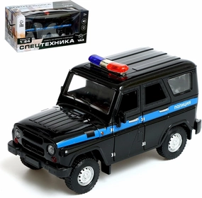 AEVVV Russian Police UAZ 469 Diecast SUV Model 1:24 with Light & Sound, Pull Back, Black