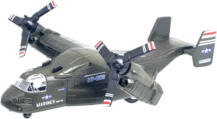 Ailejia Alloy Metal Airplane MV-22 Military Osprey Transport Helicopter Toy Model Army Aircraft with Pull Back Fighter Toys (Green)
