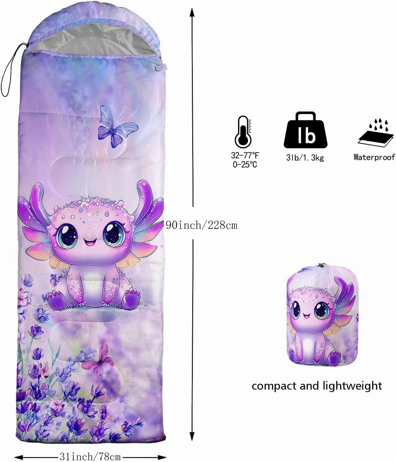 AILONEN Cartoon Cat Sleeping Bag for Kids Boys Girls,Warm and Cool Weather,Lightweight,Waterproof Backpacking,Lovely Pet Cat Kitten Checkered Printed Sleeping Bag for Camping