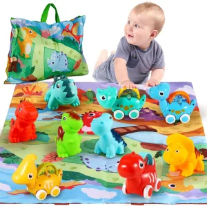 ALASOU 9 PCS Dinosaur Fantastic Creatures Car Toys with Playmat/Storage Bag|Baby Toys for 1 2 Year Old Boy|1st Birthday Gifts for Toddler|1 Year Old Boy Gift for Infant 12 18 Months