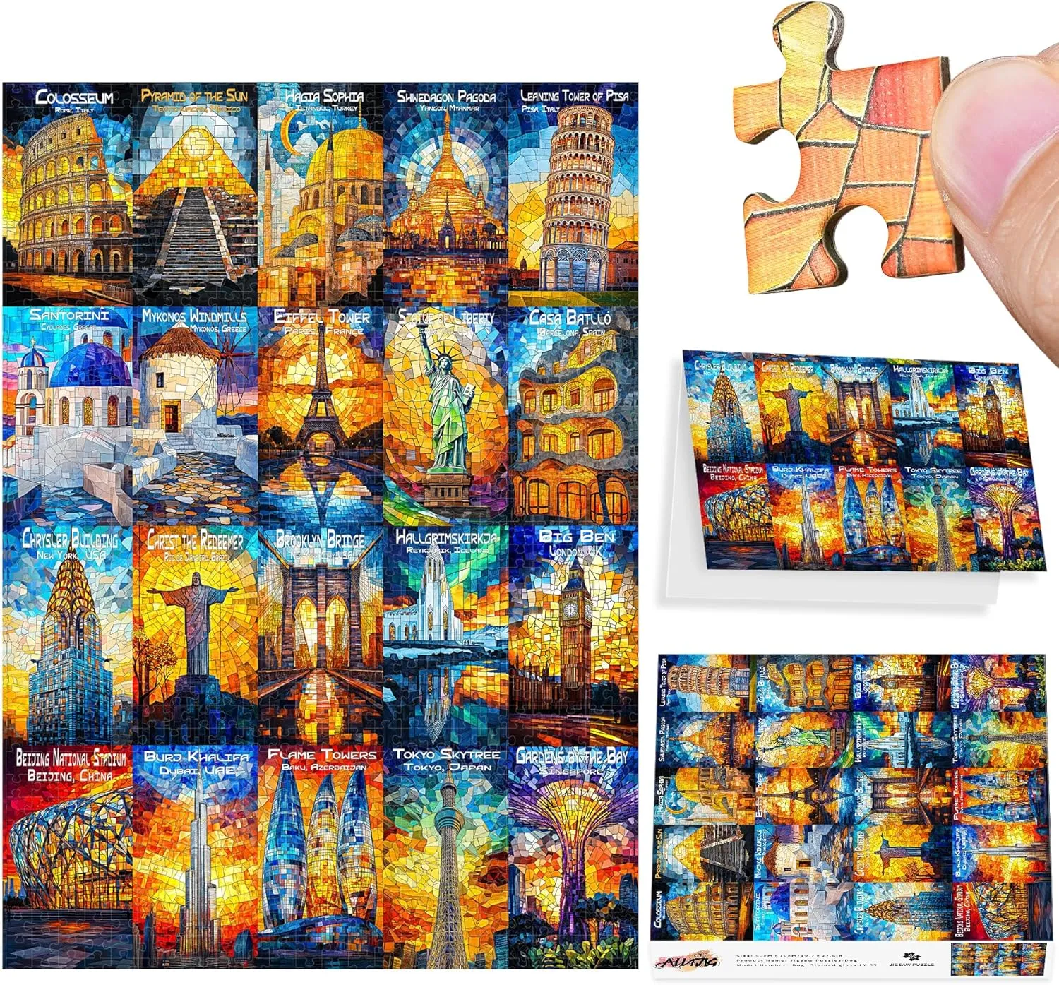 ALL4JIG World Landmark Fun Jigsaw Puzzles for Adults and Kids, 1000 Pieces, Christmas Secret Santa Gift, White Elephant Gifts for Dog Lovers, Number Partitioned for Easy Solving