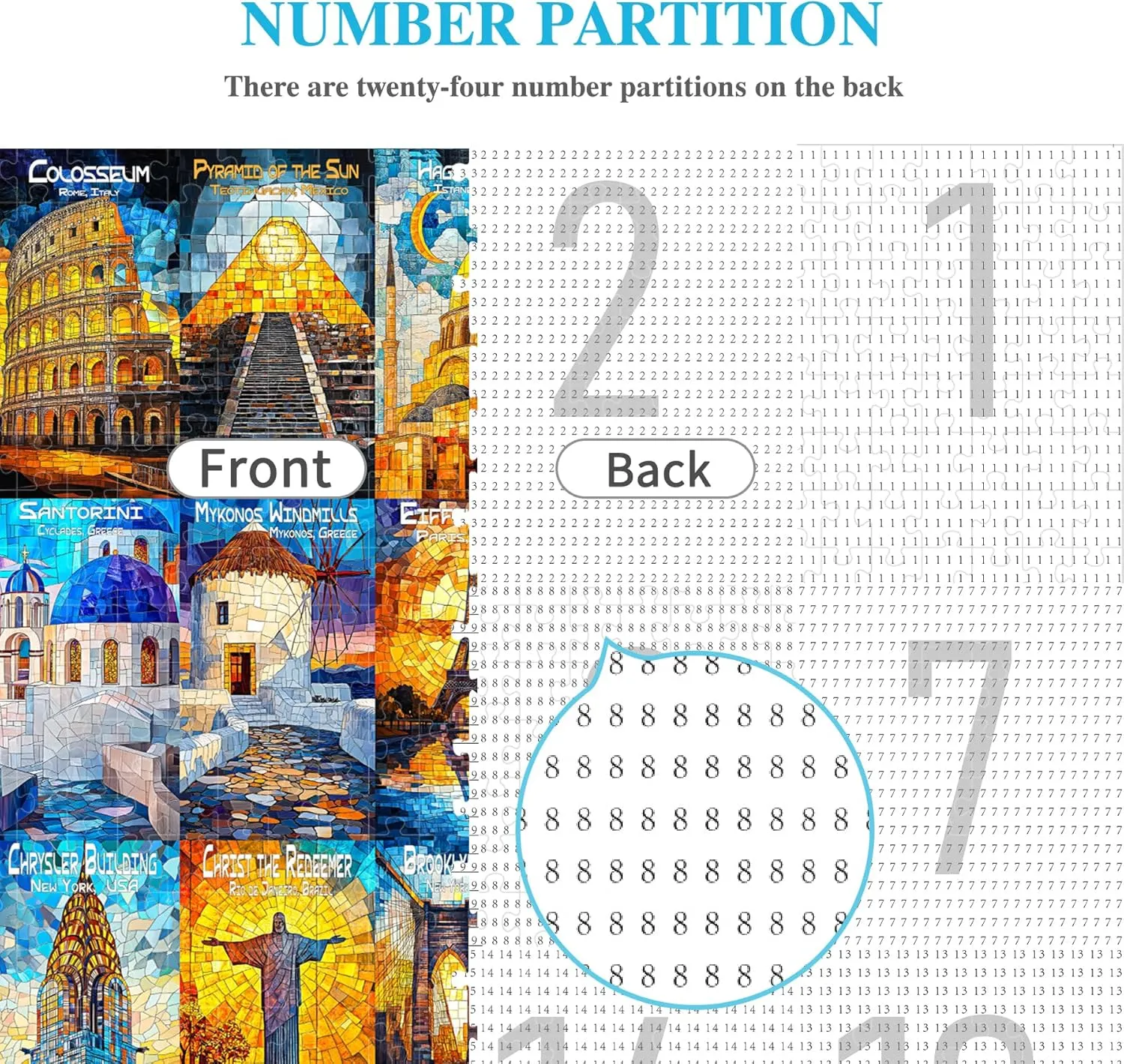 ALL4JIG World Landmark Fun Jigsaw Puzzles for Adults and Kids, 1000 Pieces, Christmas Secret Santa Gift, White Elephant Gifts for Dog Lovers, Number Partitioned for Easy Solving