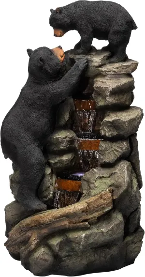 Alpine Corporation TZL178 36" Indoor/Outdoor 2 Bears Climbing Rainforest Water Fountain with LED Lights – Cascading Wildlife Water Feature for Garden, Patio, and Home Décor, Brown