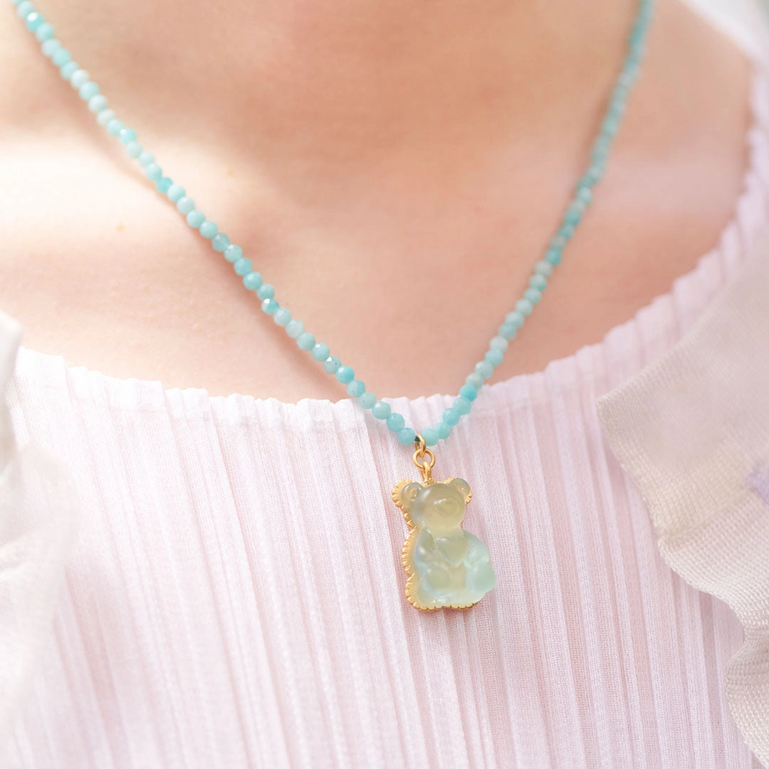Amazonite Teddy Bear Hard Gummy Necklace (Soda)【Japan Jewelry】
