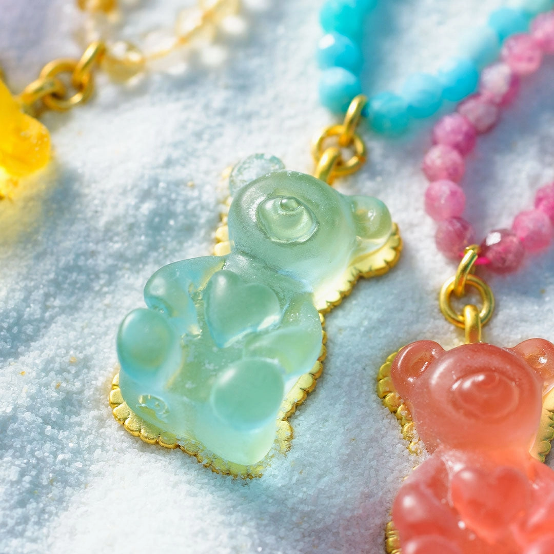 Amazonite Teddy Bear Hard Gummy Necklace (Soda)【Japan Jewelry】