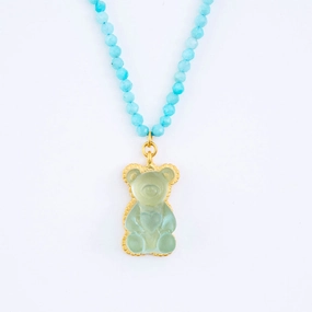 Amazonite Teddy Bear Hard Gummy Necklace (Soda)【Japan Jewelry】