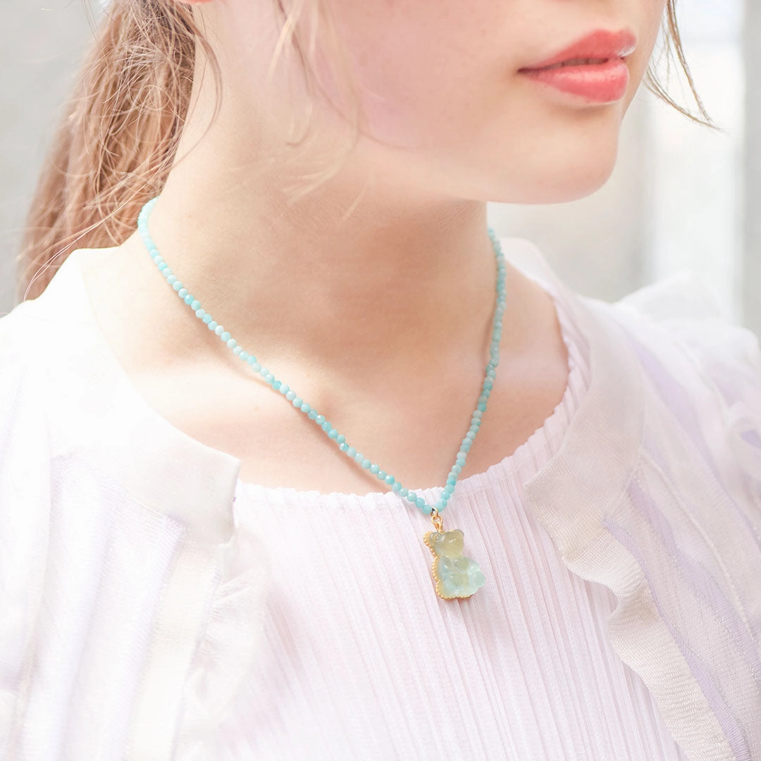 Amazonite Teddy Bear Hard Gummy Necklace (Soda)【Japan Jewelry】