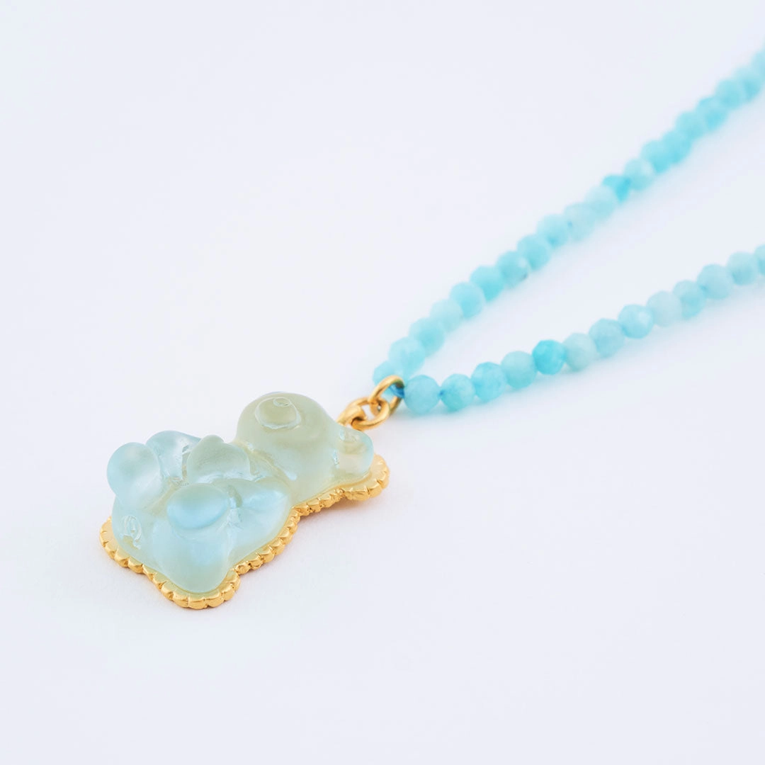 Amazonite Teddy Bear Hard Gummy Necklace (Soda)【Japan Jewelry】