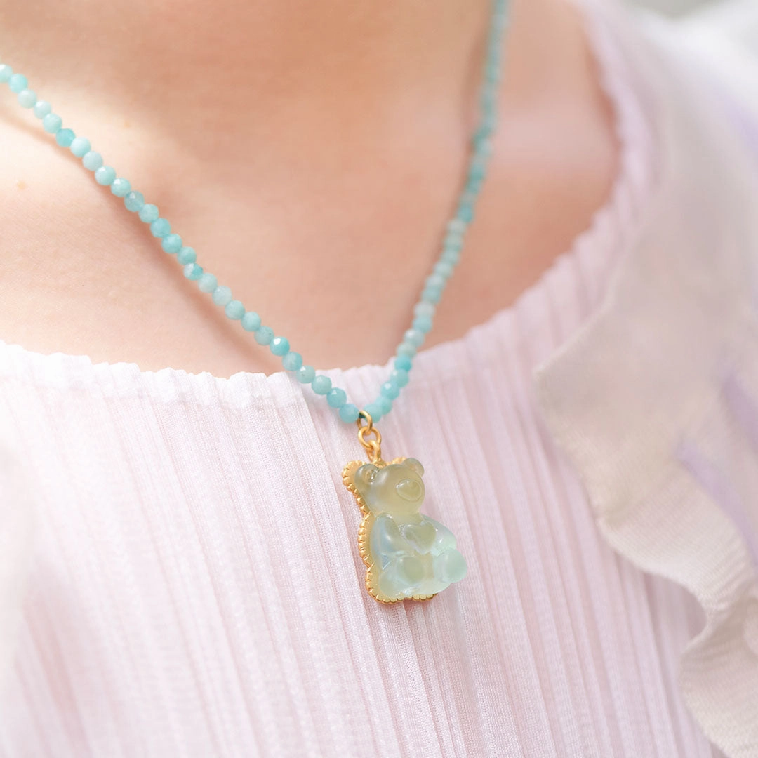 Amazonite Teddy Bear Hard Gummy Necklace (Soda)【Japan Jewelry】