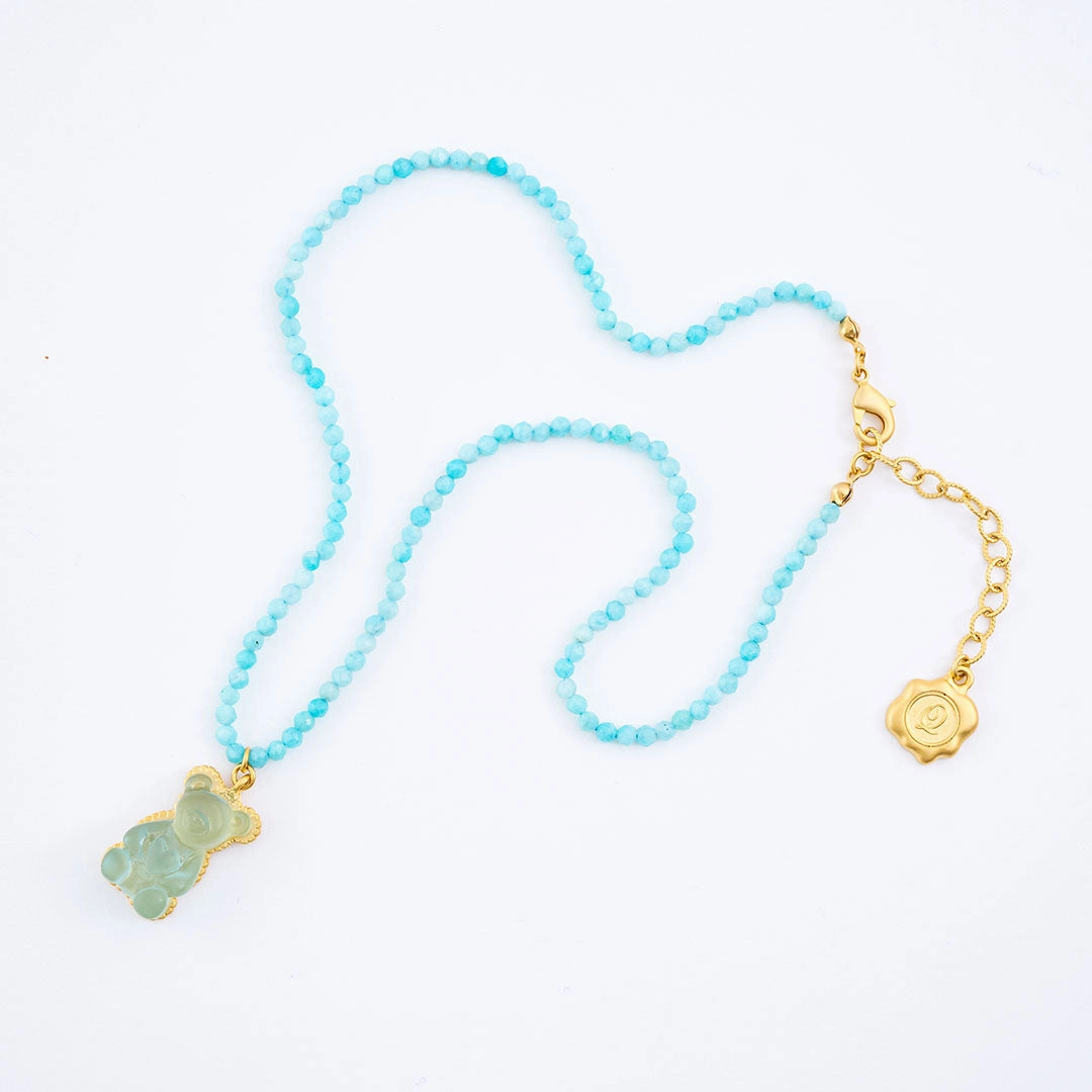 Amazonite Teddy Bear Hard Gummy Necklace (Soda)【Japan Jewelry】
