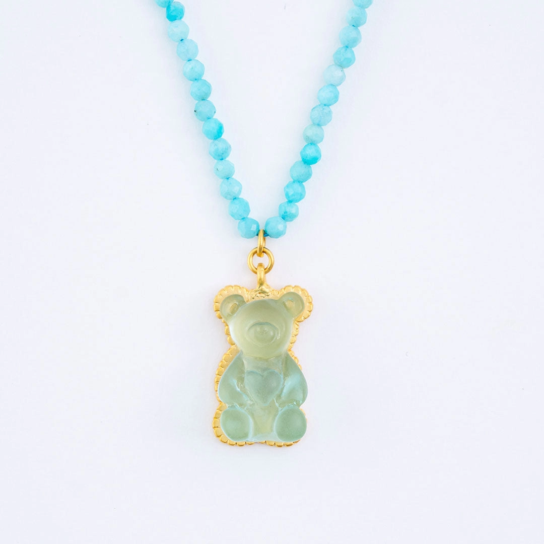 Amazonite Teddy Bear Hard Gummy Necklace (Soda)【Japan Jewelry】