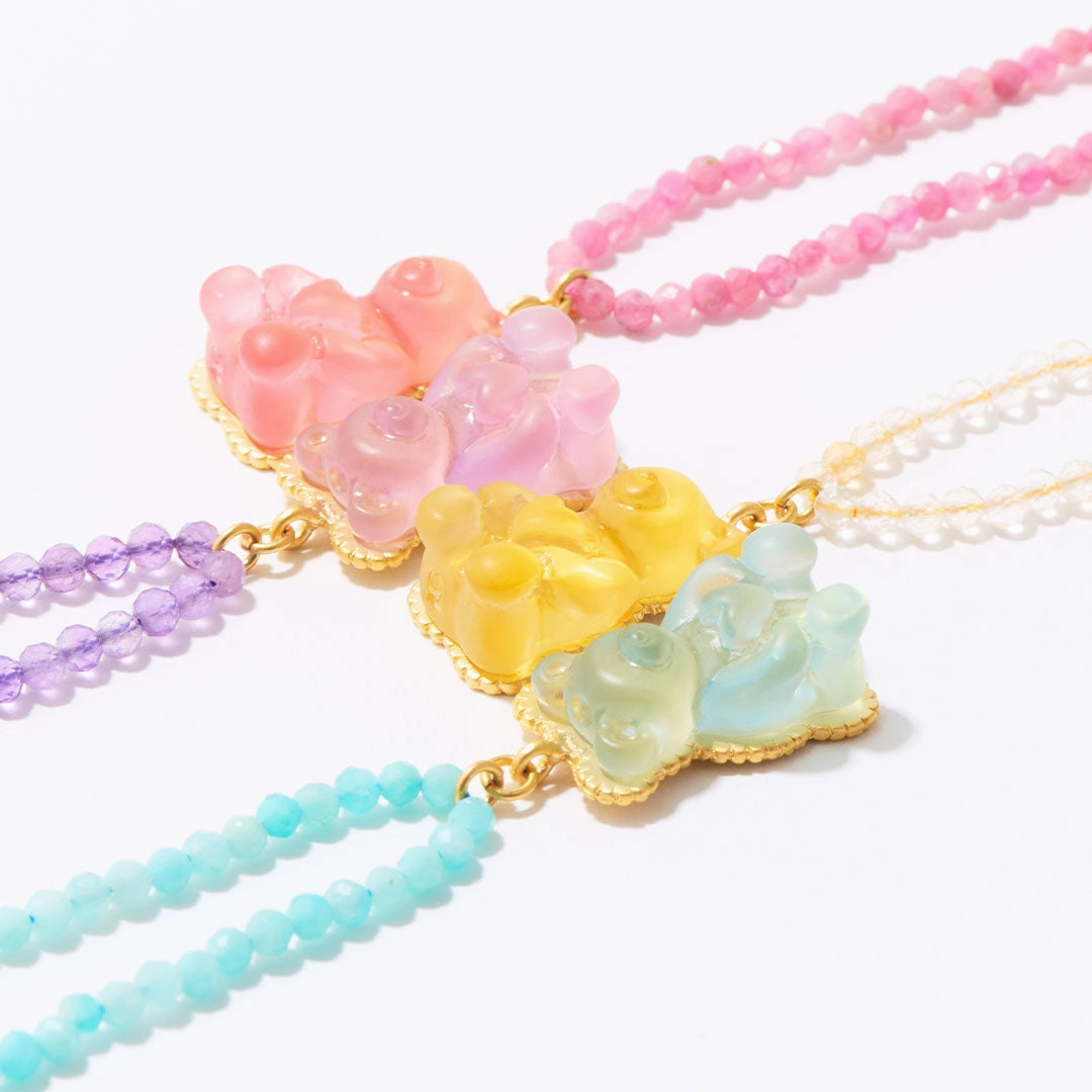 Amazonite Teddy Bear Hard Gummy Necklace (Soda)【Japan Jewelry】