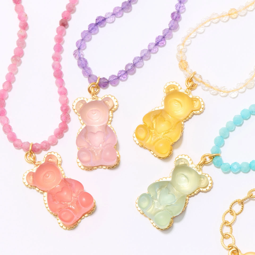 Amazonite Teddy Bear Hard Gummy Necklace (Soda)【Japan Jewelry】