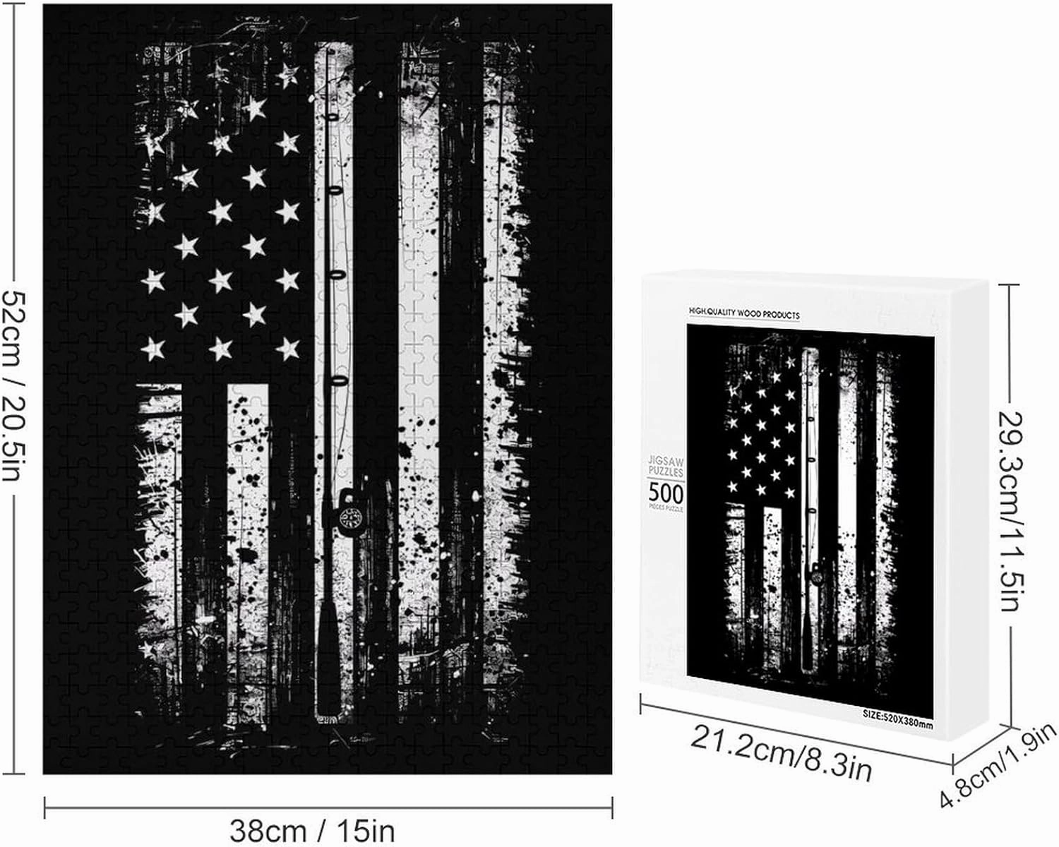 American Flag Fishing Funny Puzzles for Adults 300/500/1000 Piece Jigsaw Puzzle Challenging Game Decor
