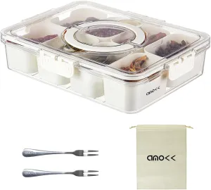 amokk Divided Serving Tray with Lid and Handle Snackle Box Charcuterie Container Portable Snack Platters Organizer for Candy, Fruits, Nuts, Snacks, for Party, Entertaining, Picnic (8 Compartments)