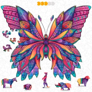 Animal Wooden Jigsaw Puzzles for Kids (12  Years) Adult, Teens, Family; Majestic Animal Shaped Natural Wood Puzzle, Medium Level,12.2x12.2 in. (31x31 cm),130 pcs, L - Size – Butterfly