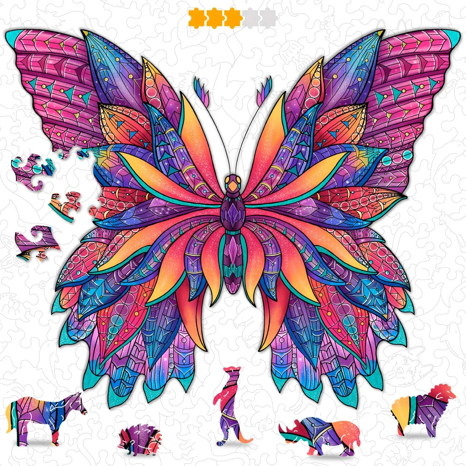 Animal Wooden Jigsaw Puzzles for Kids (12  Years) Adult, Teens, Family; Majestic Animal Shaped Natural Wood Puzzle, Medium Level,12.2x12.2 in. (31x31 cm),130 pcs, L - Size – Butterfly
