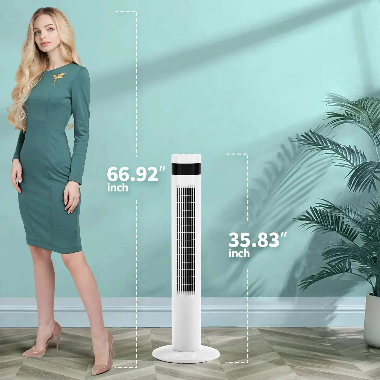 Antarctic Star Tower Fan Portable Floor Fans 85°Oscillating Fan 36'' Quiet Cooling 12H Timer Remote Control Standing Bladeless Electric 3 Speeds Wind 3 Modes Bedroom Office(36 inch, White)