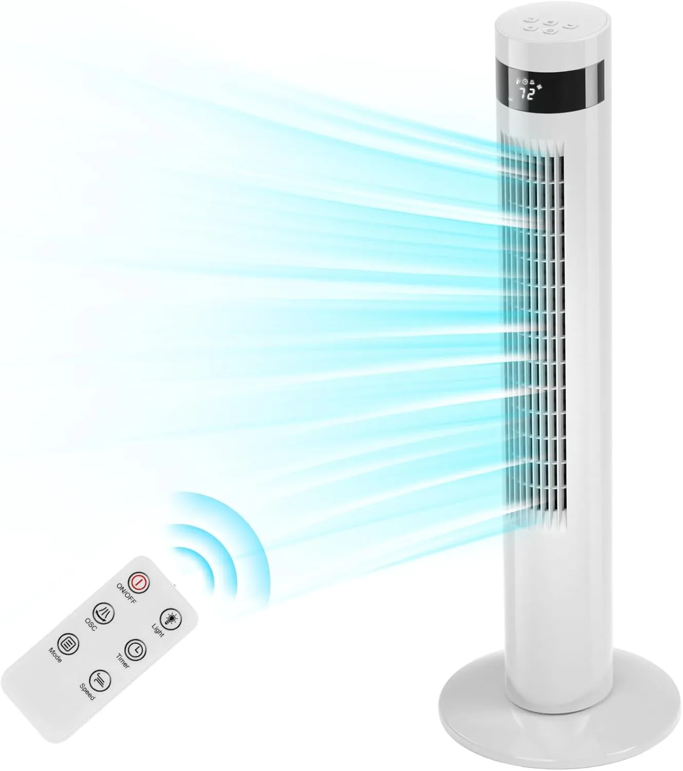 Antarctic Star Tower Fan Portable Floor Fans 85°Oscillating Fan 36'' Quiet Cooling 12H Timer Remote Control Standing Bladeless Electric 3 Speeds Wind 3 Modes Bedroom Office(36 inch, White)