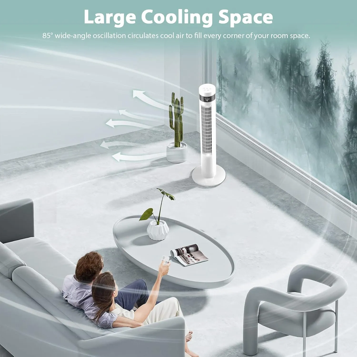 Antarctic Star Tower Fan Portable Floor Fans 85°Oscillating Fan 36'' Quiet Cooling 12H Timer Remote Control Standing Bladeless Electric 3 Speeds Wind 3 Modes Bedroom Office(36 inch, White)