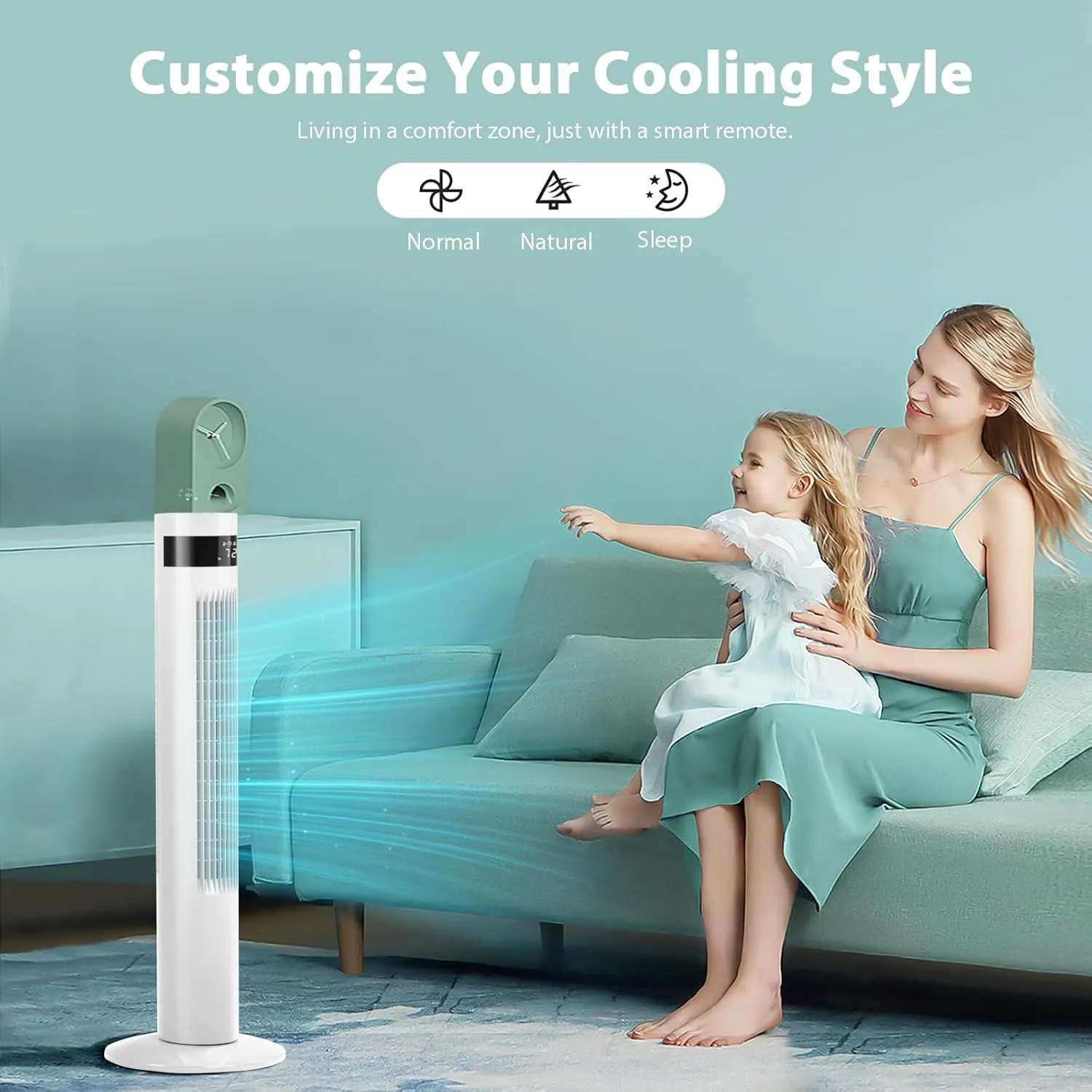 Antarctic Star Tower Fan Portable Floor Fans 85°Oscillating Fan 36'' Quiet Cooling 12H Timer Remote Control Standing Bladeless Electric 3 Speeds Wind 3 Modes Bedroom Office(36 inch, White)