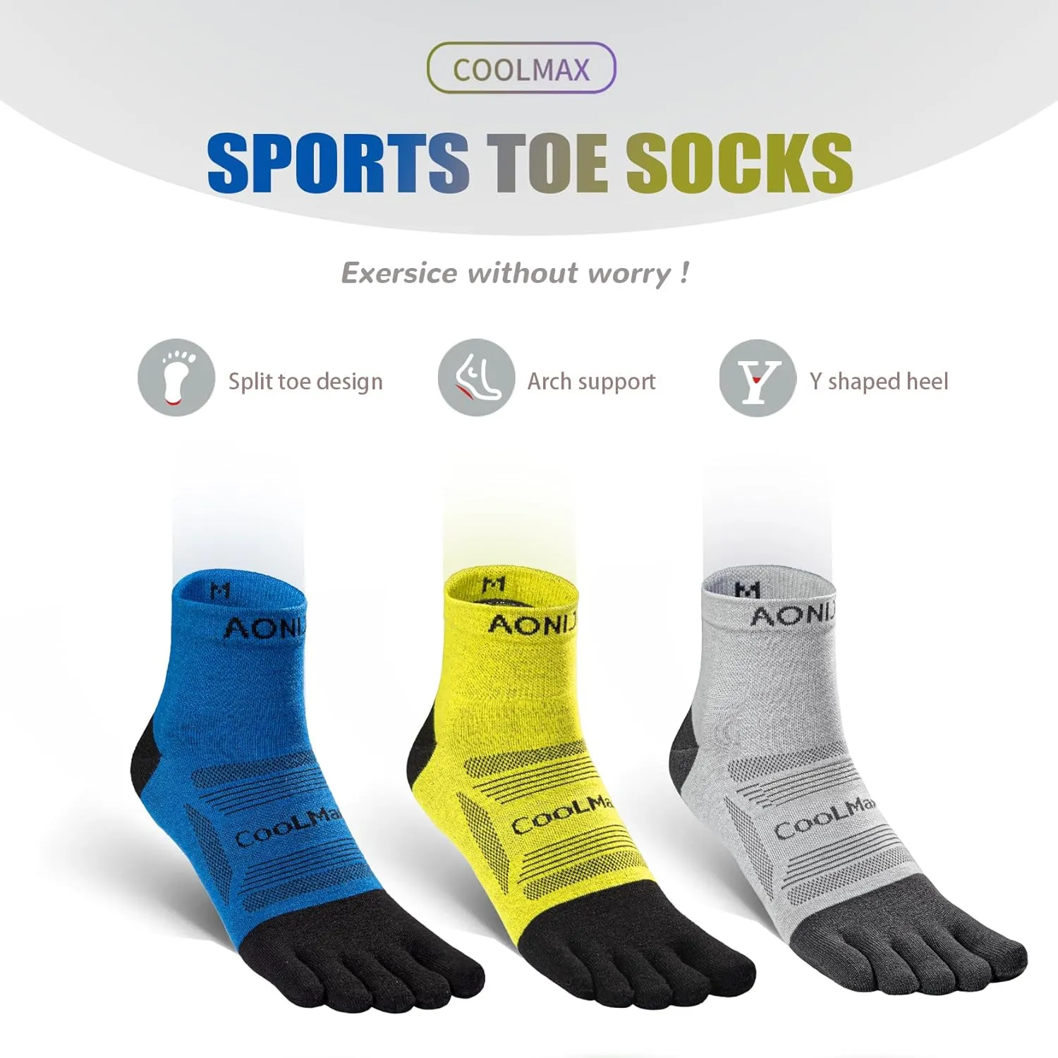 AONIJIE Toe Socks for Men and Women Athletic Hiking Coolmax Socks with toes - Soft Comfortable and Moisture Wicking
