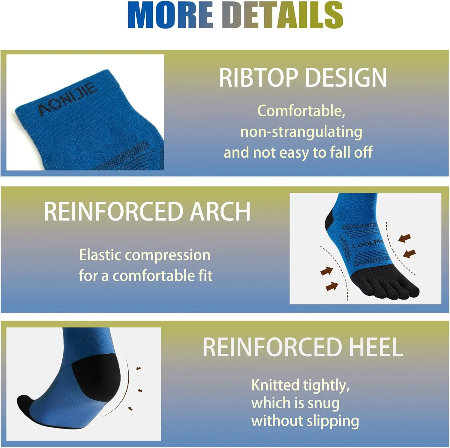 AONIJIE Toe Socks for Men and Women Athletic Hiking Coolmax Socks with toes - Soft Comfortable and Moisture Wicking