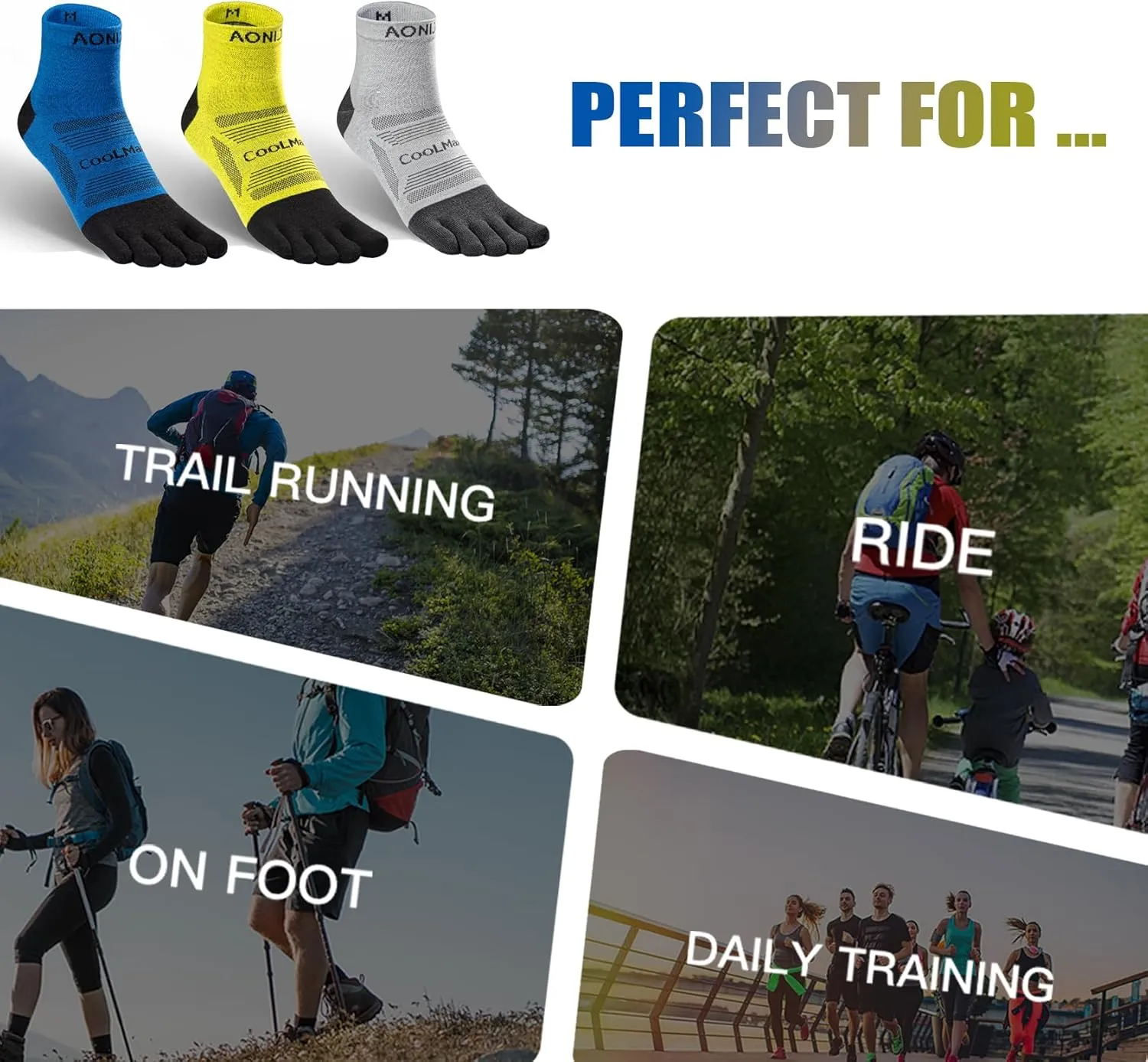AONIJIE Toe Socks for Men and Women Athletic Hiking Coolmax Socks with toes - Soft Comfortable and Moisture Wicking