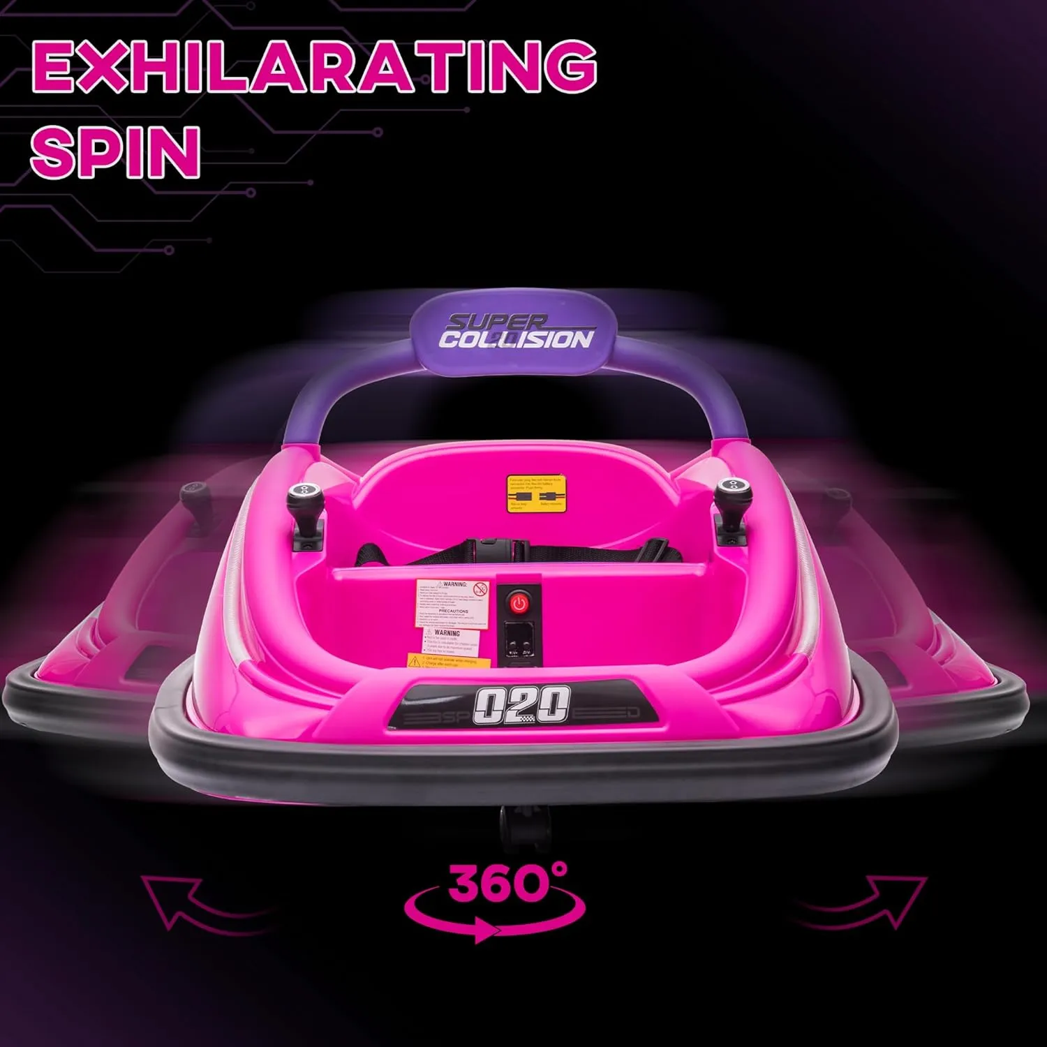 Aosom 12V Toddler Bumper Car with Remote Control, 360° Rotation Kids Electric Ride-On Toy, Twins Motor, Colorful LED Lights, 3 Songs, for Boys and Girls, Pink