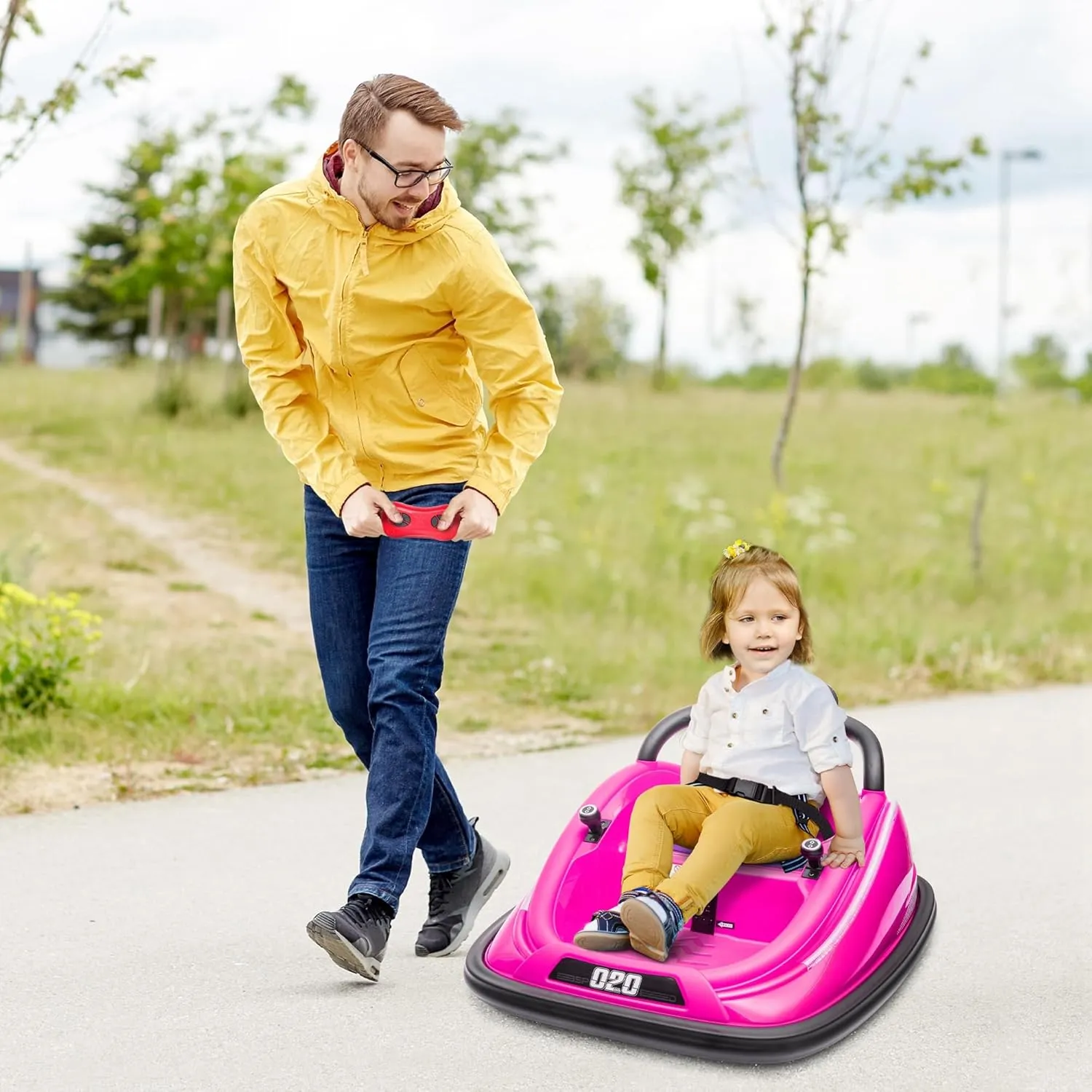Aosom 12V Toddler Bumper Car with Remote Control, 360° Rotation Kids Electric Ride-On Toy, Twins Motor, Colorful LED Lights, 3 Songs, for Boys and Girls, Pink