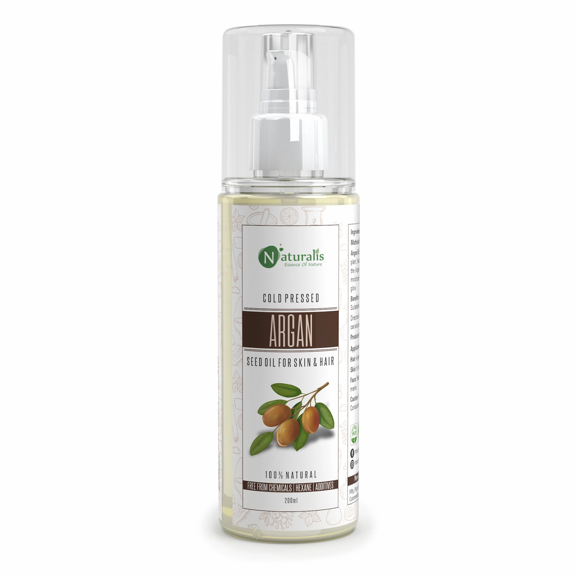 Argan Oil, Moroccan Cold Pressed Carrier Oil for for Hair, Skin & Anti-Ageing Face Care - 200ml