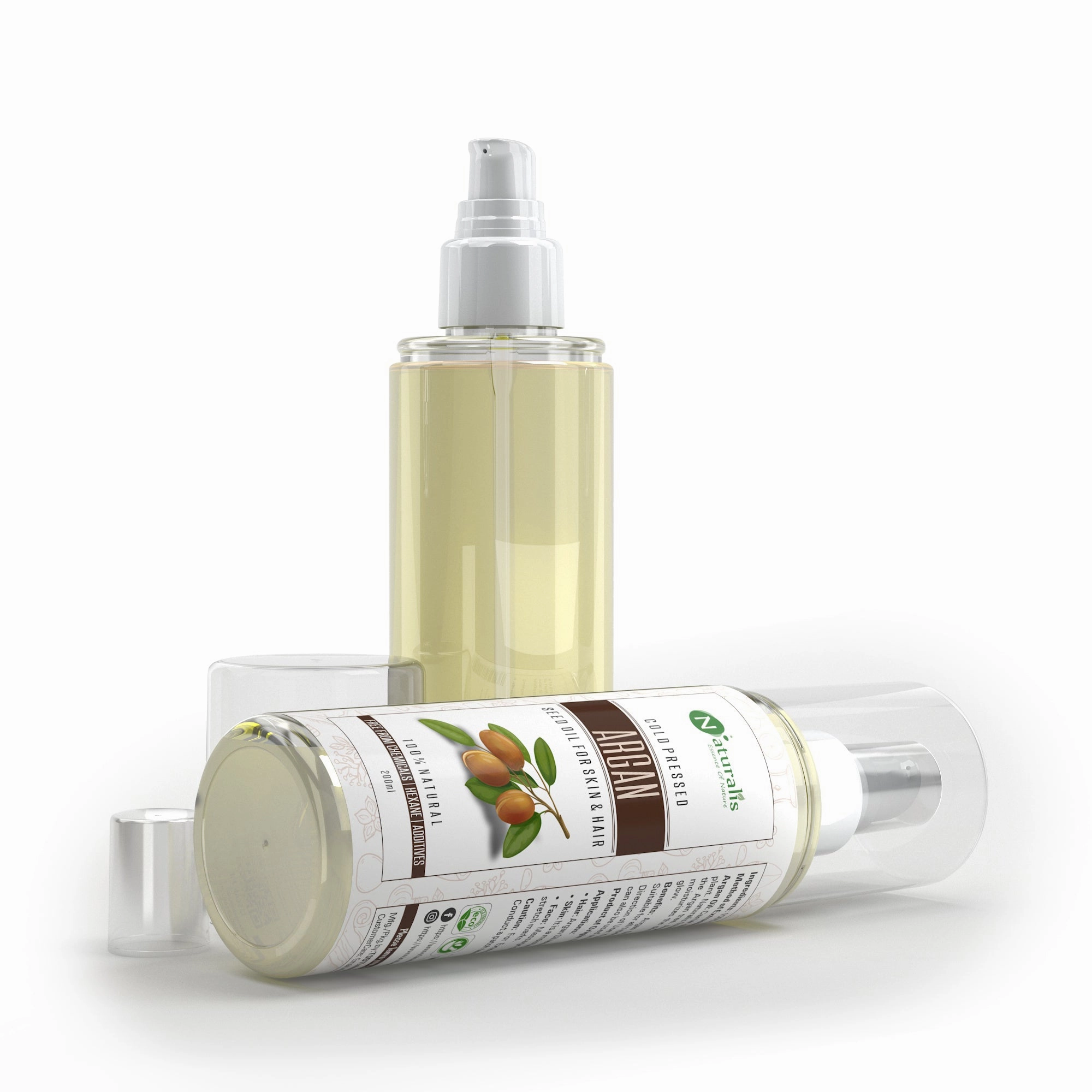 Argan Oil, Moroccan Cold Pressed Carrier Oil for for Hair, Skin & Anti-Ageing Face Care - 200ml