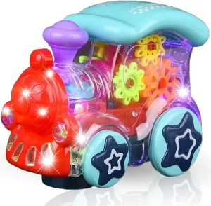 ArtCreativity Light Up Transparent Toy Train for Kids, 1PC, Bump and Go Toy Car with Colorful Moving Gears, Music, and LED Effects, Fun Educational Toy for Kids, Great Birthday Gift Idea