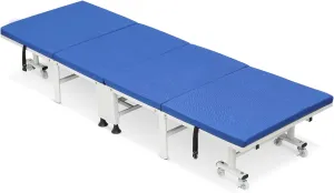 Athena Collection Cot for Adult Sleeping with Comfortable Mattress, Portable Folding Cot Bed with Wheel for Move Easily Space Saving Bed for Outdoor Patio Camping Travel Office Nap Support 330lbs