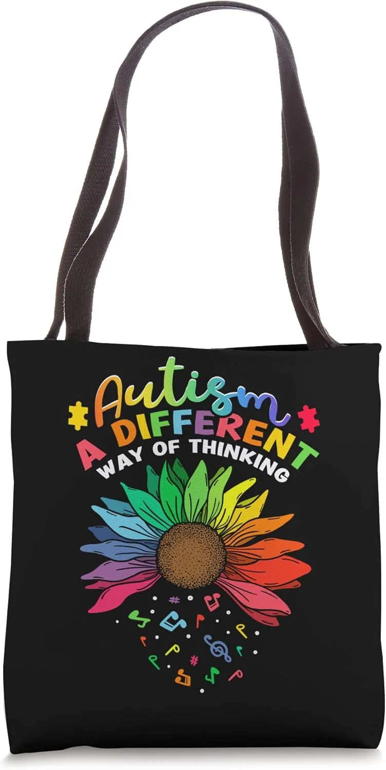 Autism A Different Way Sunflower Flower Autism Awareness Tote Bag
