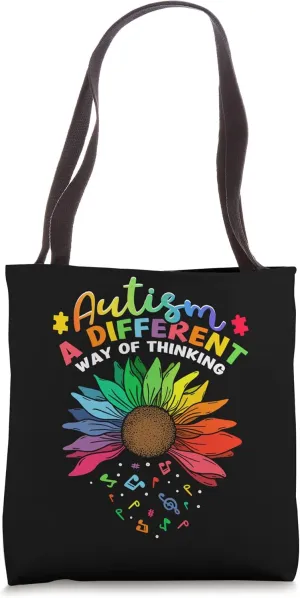 Autism A Different Way Sunflower Flower Autism Awareness Tote Bag