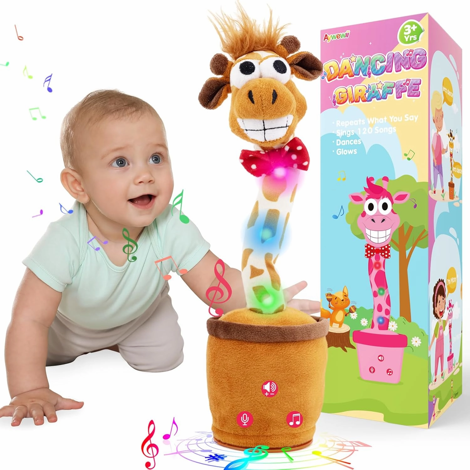Aywewii Dancing Talking Giraffe Toy,Baby Boy Toys Repeats What You Say Sings Mimicks Records 120 Songs Toddler Birthday Gifts, Tummy Time Toy for 6-12 Month 1 2 3 4 5 6  Year Olds