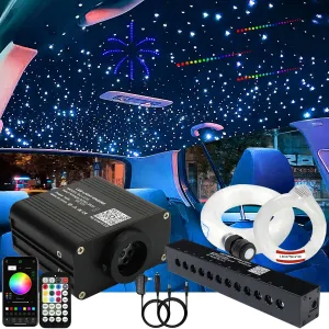 AZIMOM 16W Twinkle & Sound Activate 550pcs*0.03in*9.8ft Fiber Optic Starlight Headliner Kits RGB Meteor Shooting Star,APP& Remote Control Light Engine End Glow Fiber Strands Home Car Ceiling Décor