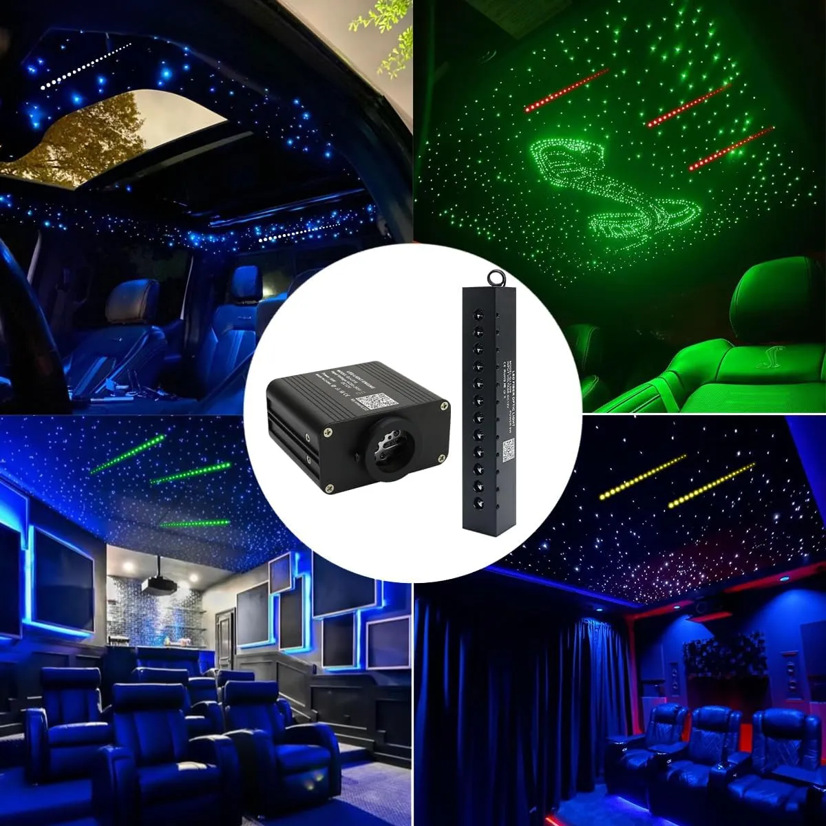 AZIMOM 16W Twinkle & Sound Activate 550pcs*0.03in*9.8ft Fiber Optic Starlight Headliner Kits RGB Meteor Shooting Star,APP& Remote Control Light Engine End Glow Fiber Strands Home Car Ceiling Décor