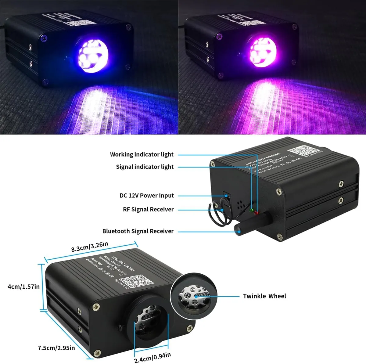 AZIMOM 16W Twinkle & Sound Activate 550pcs*0.03in*9.8ft Fiber Optic Starlight Headliner Kits RGB Meteor Shooting Star,APP& Remote Control Light Engine End Glow Fiber Strands Home Car Ceiling Décor
