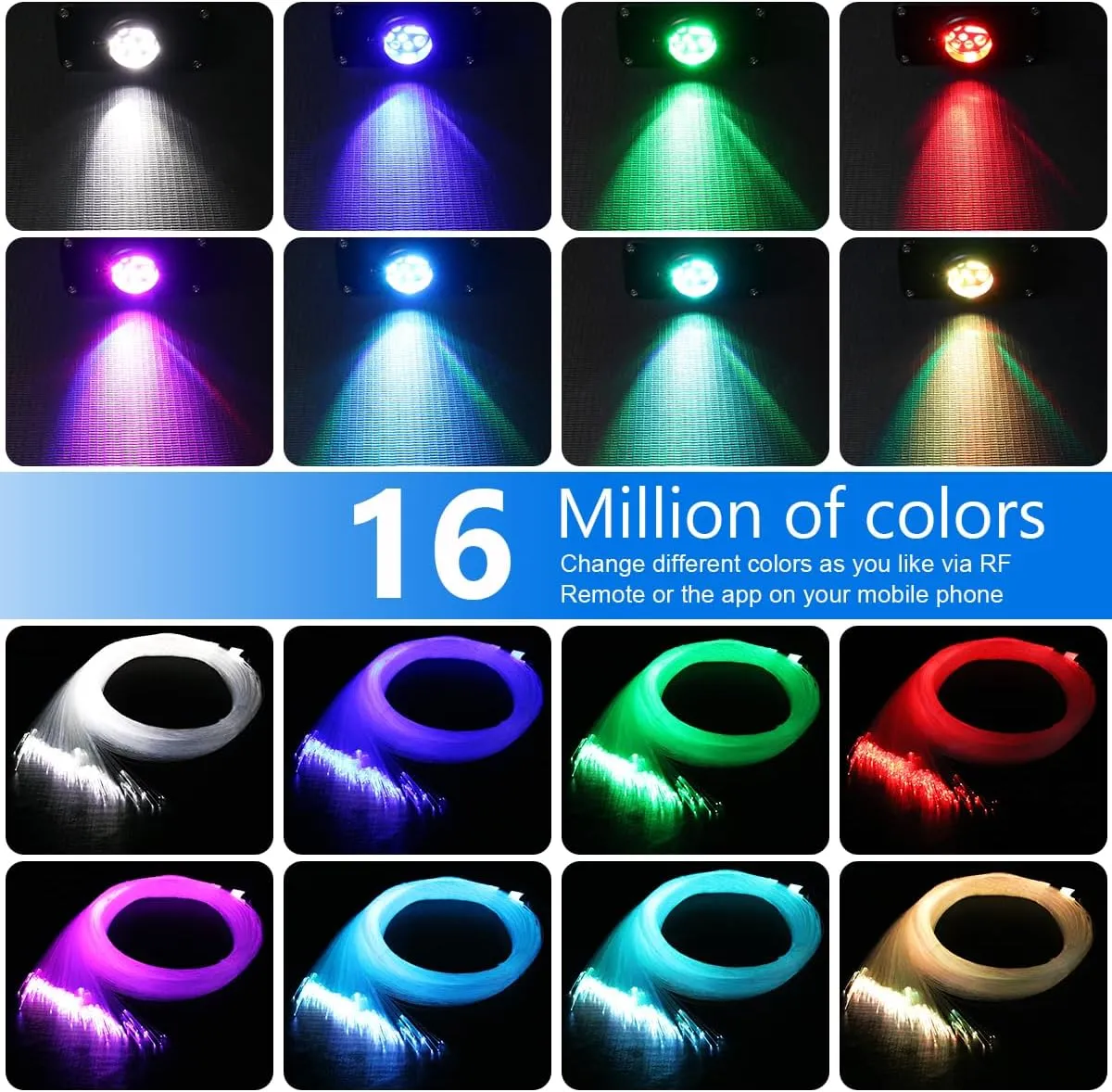 AZIMOM 16W Twinkle & Sound Activate 550pcs*0.03in*9.8ft Fiber Optic Starlight Headliner Kits RGB Meteor Shooting Star,APP& Remote Control Light Engine End Glow Fiber Strands Home Car Ceiling Décor