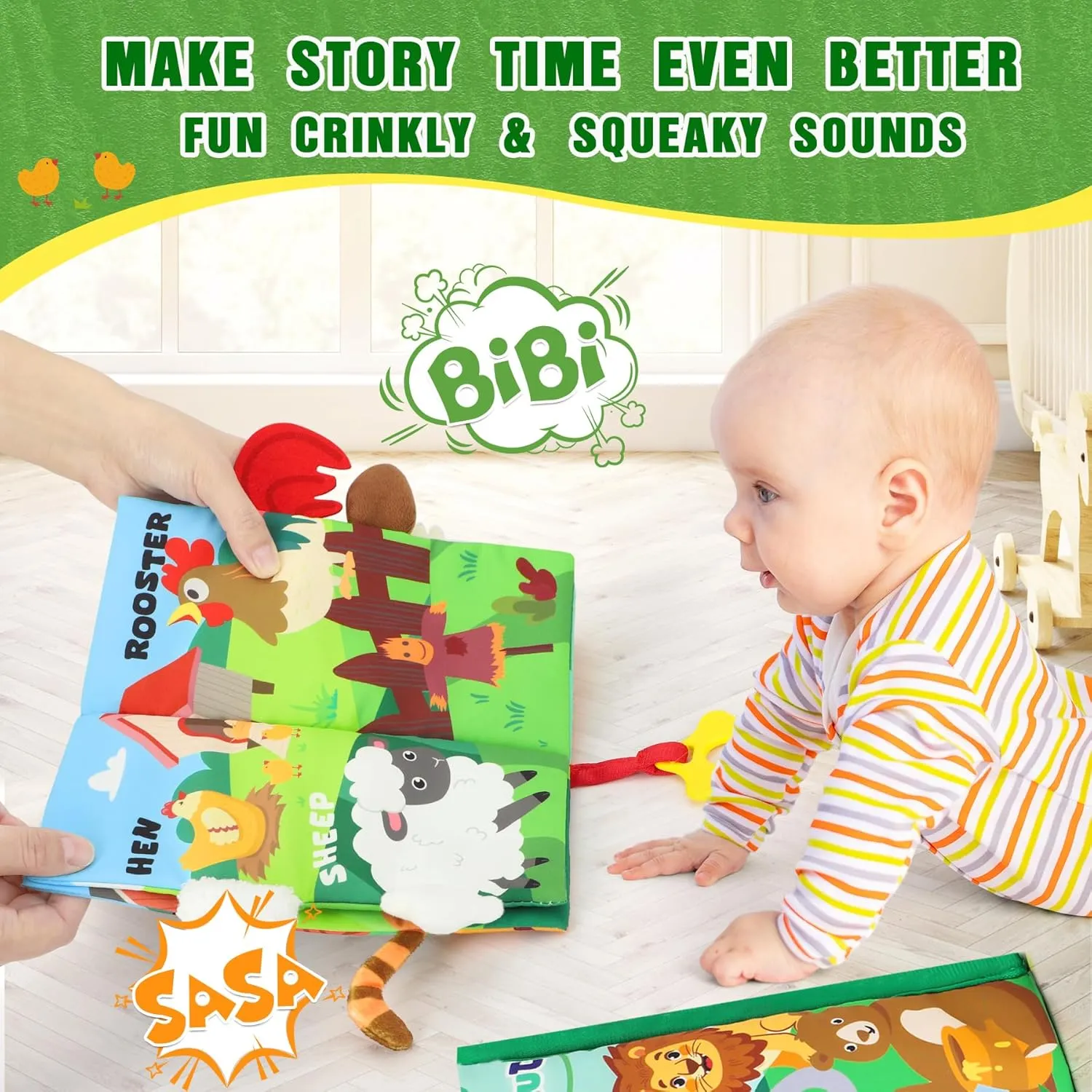 Baby Book Toy 0-6 Months - Baby Boy Girl Shower Gift - Tummy Time Toy for Infant 6 to 12 Months - Touch and Feel Crinkle Book for Newborn Toddler with Teether - Easter Basket Essentials Stuffers