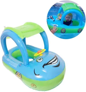 Baby Pool Float with Canopy Summer Steering Wheel Sunshade Swim Ring Car Inflatable Toys Infants Float Seat Boat for Kids Toddlers