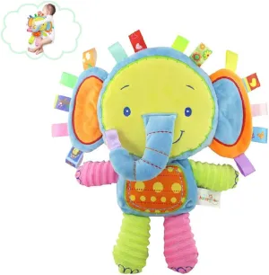 Baby Tags Stuffed Animal Soft Toy Lovey Elephant Plush Toy Built-in Rattle Toy for Newborn Toddler Infant