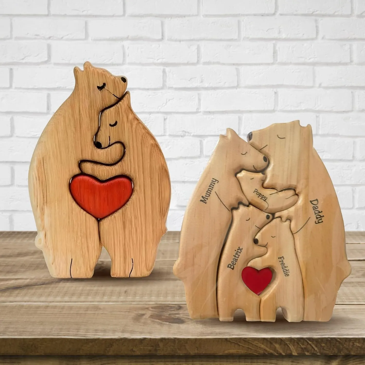 Bear Family Wooden Puzzle Personalized Love Family Wood Puzzle Bear Wooden Sculpture Home Decor Gifts for Mother Day, Father, Christmas (Five Bears)